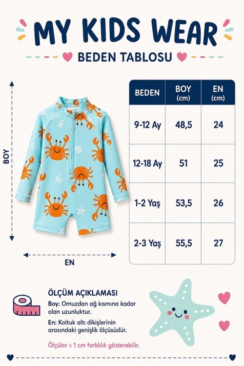 Çocuk Uzun Kollu Fermuarlı Mayo – Rahat ve Konforlu Yüzme Tulum 12889