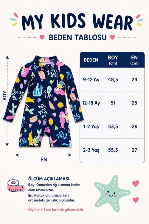 Çocuk Uzun Kollu Fermuarlı Mayo – Rahat ve Konforlu Yüzme Tulum 12891