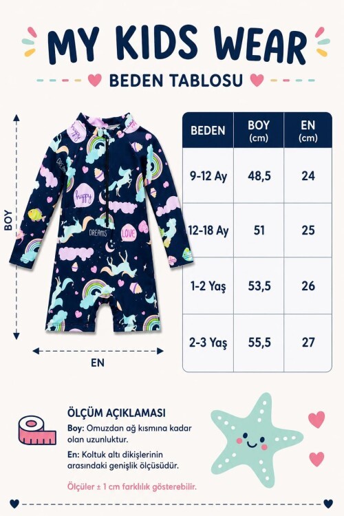Çocuk Uzun Kollu Fermuarlı Mayo – Rahat ve Konforlu Yüzme Tulum 12892