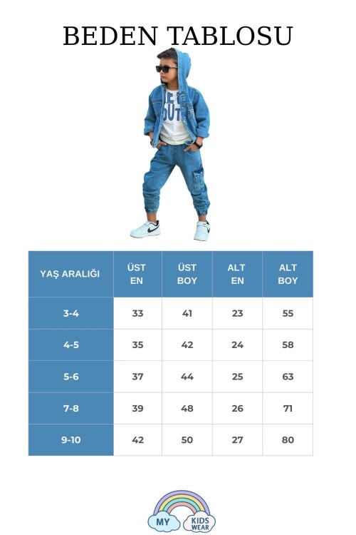 Erkek Çocuk Bayramlık Kapüşonlu Kot Ceket, Pantolon & Tişört (3’lü) 12512
