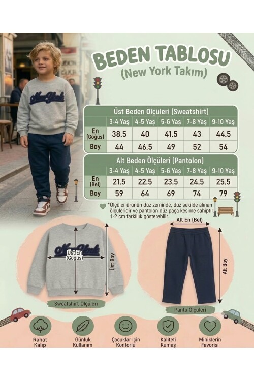 Erkek Çocuk takım  3 iplik şardonsuz kışlık 2li takım 12948