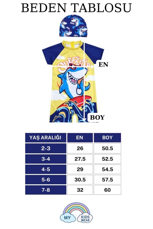 Erkek Çocuk Boneli Fermuarlı Çocuk Plaj Mayosu 2-8 Yaş 12555