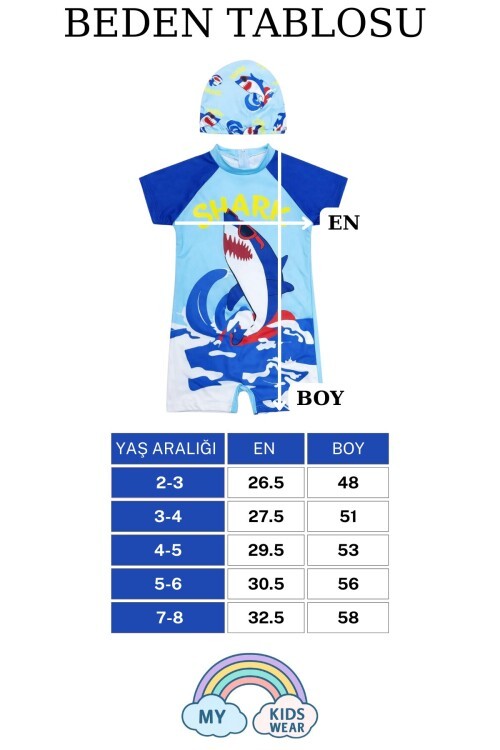 Erkek Çocuk Boneli Fermuarlı Çocuk Plaj Mayosu 2-8 Yaş 12636