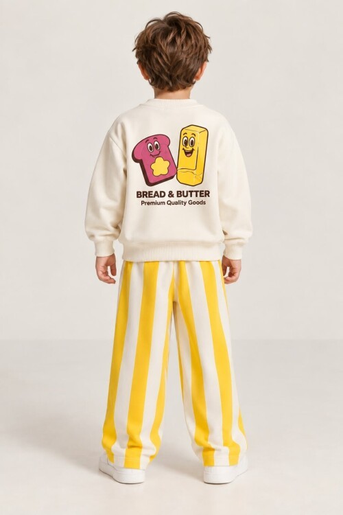 Erkek Çocuk kışlık Baskılı Sweatshirt Çizgili Pantolon 2li Takım