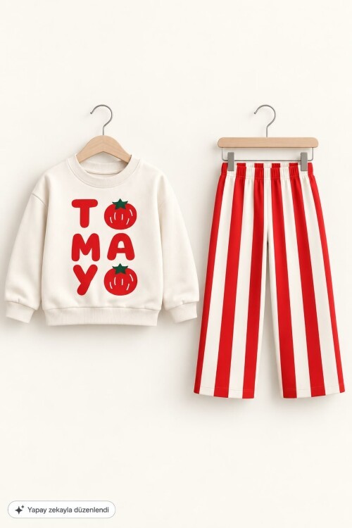 Erkek Çocuk kışlık Baskılı Sweatshirt Çizgili Pantolon 2li Takım