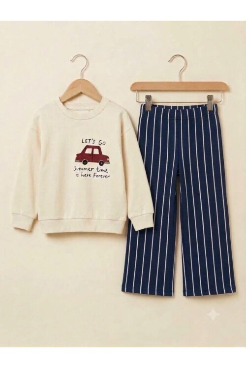 Erkek Çocuk takım %100 Pamuklu Sweatshirt Desenli 2li Erkek Bebek&Çocuk Takımı