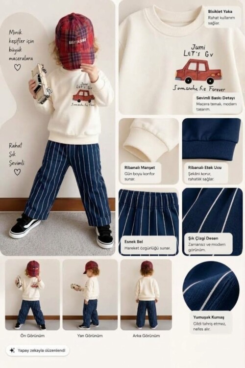 Erkek Çocuk takım %100 Pamuklu Sweatshirt Desenli 2li Erkek Bebek&Çocuk Takımı