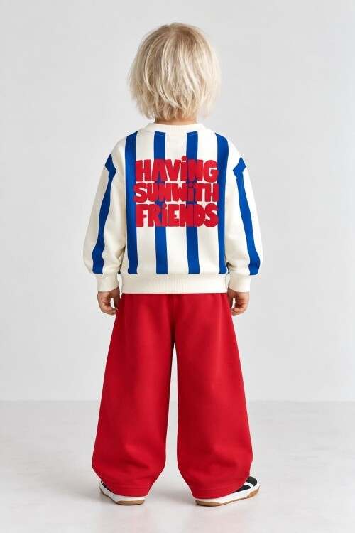 Erkek Çocuk takım Pamuklu Sweatshirt Desenli 2li Erkek Bebek&Çocuk Takımı