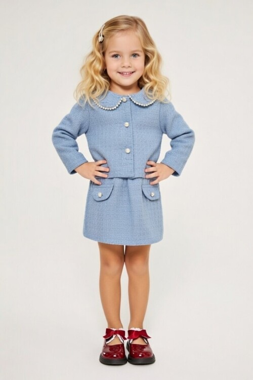 Kız Çocuk Bayramlık İnci Detaylı Tüvit Takım 12546