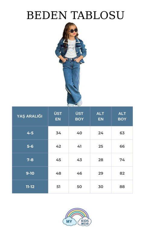 Kız Çocuk Bayramlık Kot Ceket & Pantolon Takımı – Dantel Detaylı (3’lü) 12483