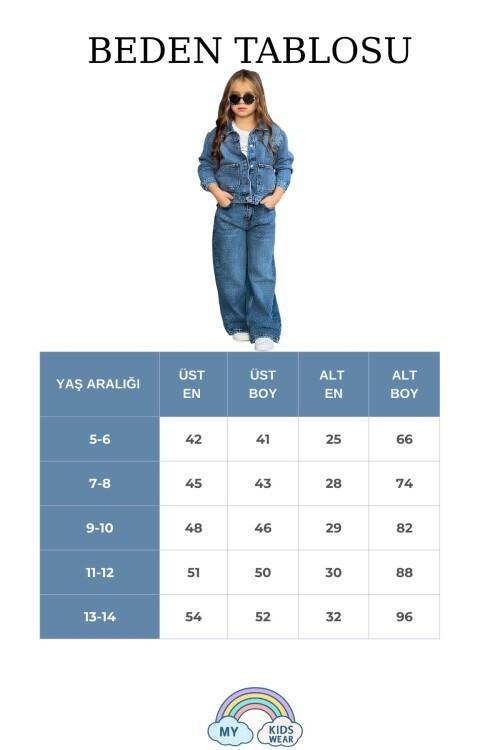 Kız Çocuk Bayramlık Siyah Kot Ceket & Pantolon Takımı – Taşlı (3’lü) 12485