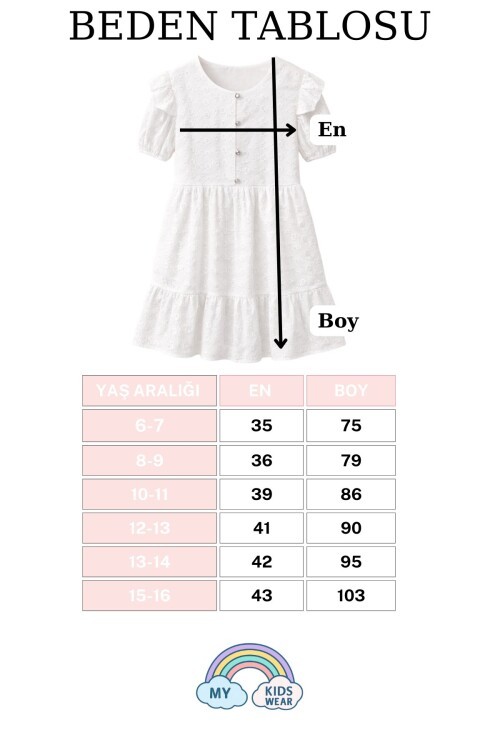 Kız Çocuk Beyaz Fisto Kumaş Düğmeli Yazlık Elbise 12527