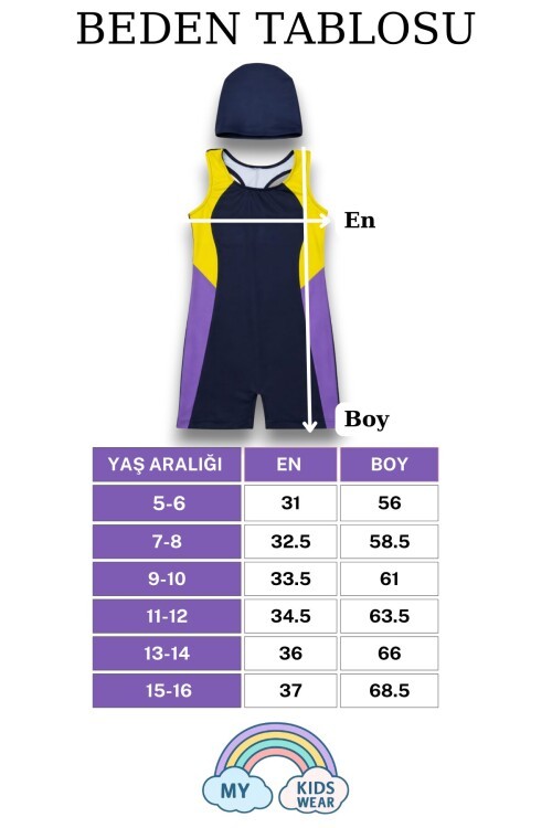 Kız Çocuk Deniz Yüzücü Mayoları 5-16 Yaş 12601