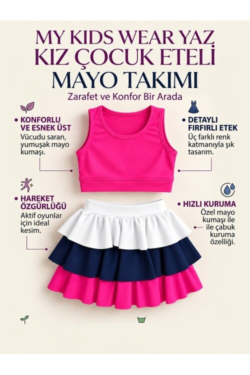 Kız Çocuk Fırfırlı Etekli Mayo Seti – Şık ve Rahat Tasarım 12939