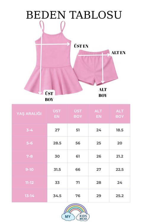 Kız Çocuk Garson Mayo Elbiseli Şortlu 2’li Takım 12418 Pembe Renk