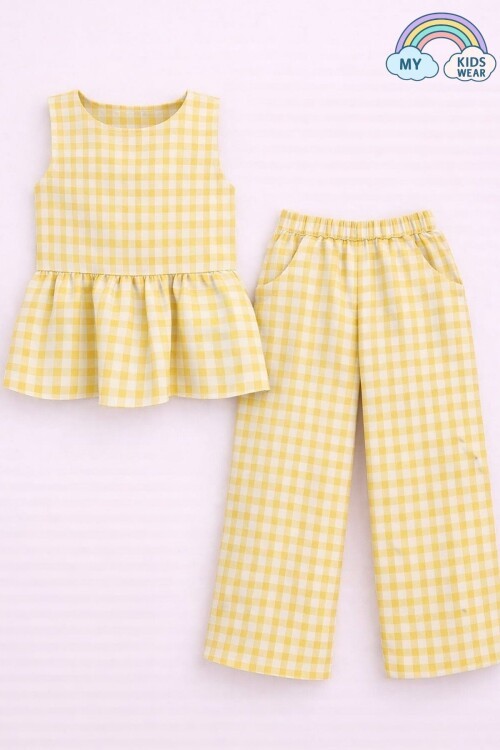 Kız Çocuk Pötikareli Peplum Bluz ve Pantolon Takımı 12690