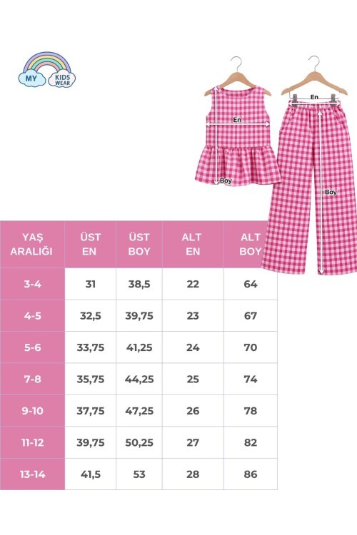 Kız Çocuk Pötikareli Peplum Bluz ve Pantolon Takımı 12691