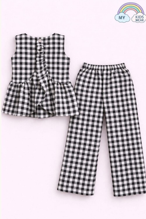 Kız Çocuk Pötikareli Peplum Bluz ve Pantolon Takımı 12693