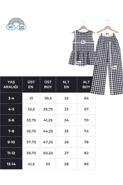 Kız Çocuk Pötikareli Peplum Bluz ve Pantolon Takımı 12693