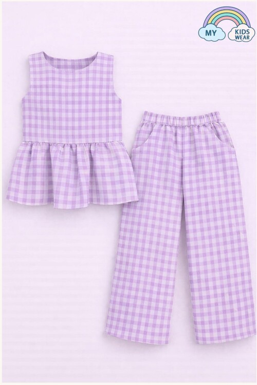 Kız Çocuk Pötikareli Peplum Bluz ve Pantolon Takımı 12694