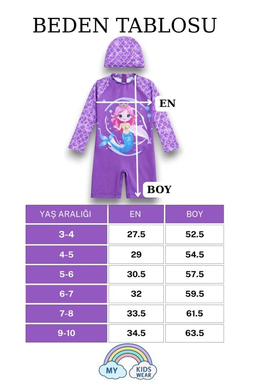 Kız Çocuk Uzun Kollu Mayo ve Bone-Set 3-10 Yaş 12600