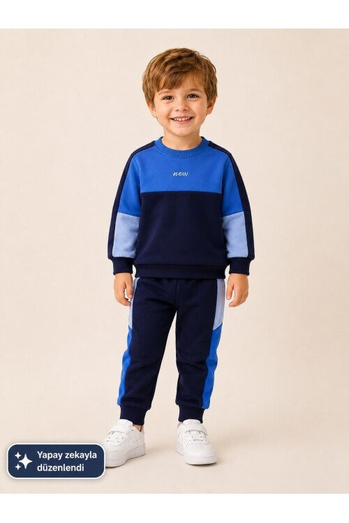 Kontrast Detaylı Baskılı Sweatshirt ve Jogger Pantolon 2li Çocuk Takım