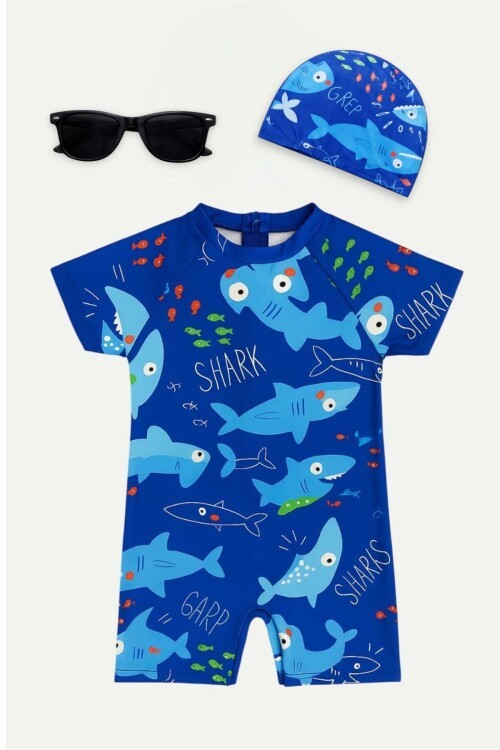 My Kids Wear Çocuk Desenli Mayo Takımı -  Bone ve Güneş Gözlüğü Hediyeli 2li Set 12712