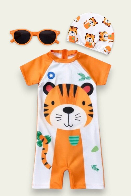 My Kids Wear Çocuk Desenli Mayo Takımı -  Bone ve Güneş Gözlüğü Hediyeli 2li Set 12713