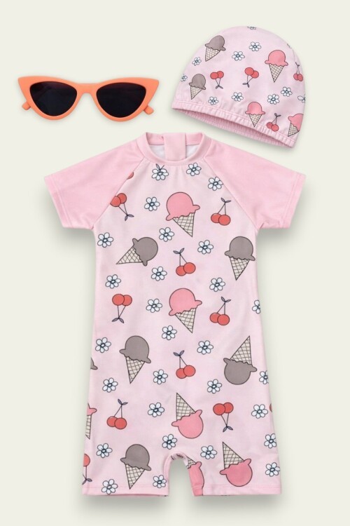 My Kids Wear Çocuk Desenli Mayo Takımı -  Bone ve Güneş Gözlüğü Hediyeli 2li Set 12714