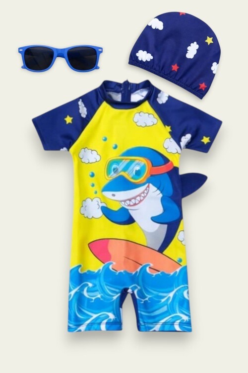 My Kids Wear Çocuk Desenli Mayo Takımı -  Bone ve Güneş Gözlüğü Hediyeli 2li Set 12717