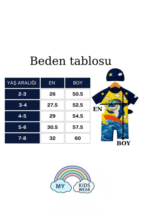 My Kids Wear Çocuk Desenli Mayo Takımı -  Bone ve Güneş Gözlüğü Hediyeli 2li Set 12717