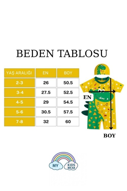 My Kids Wear Çocuk Desenli Mayo Takımı - UV Korumalı Bone ve Güneş Gözlüğü Hediyeli 2li Set 12680