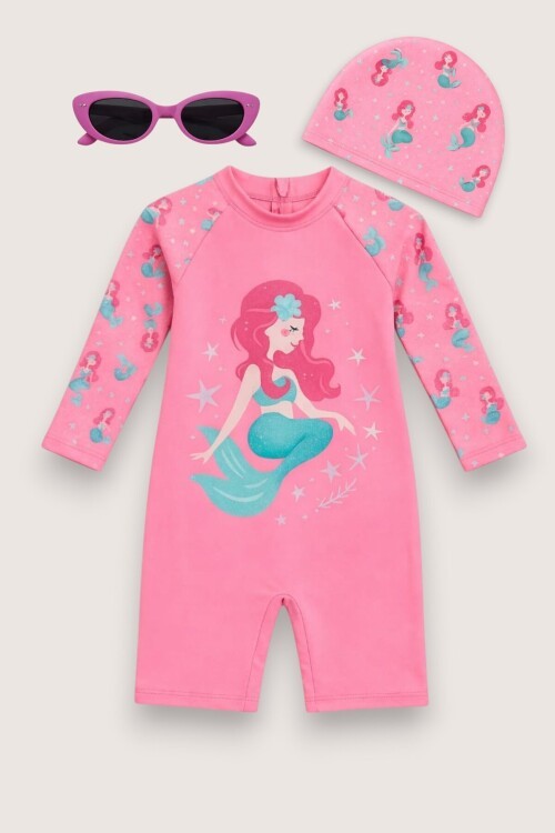 My Kids Wear Çocuk Desenli Mayo Takımı - UV Korumalı Bone ve Güneş Gözlüğü Hediyeli 2li Set 12698