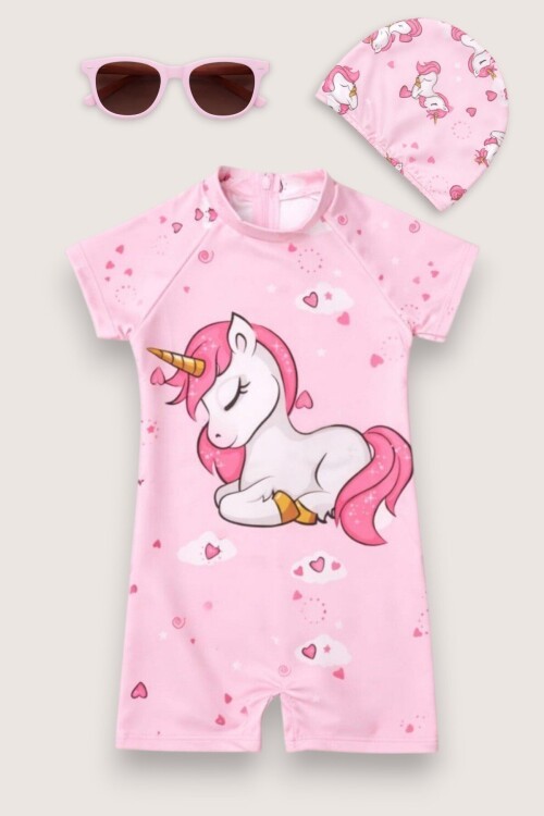 My Kids Wear Çocuk Desenli Mayo Takımı - UV Korumalı Bone ve Güneş Gözlüğü Hediyeli 2li Set 12699