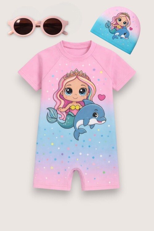 My Kids Wear Çocuk Desenli Mayo Takımı - UV Korumalı Bone ve Güneş Gözlüğü Hediyeli 2li Set 12697