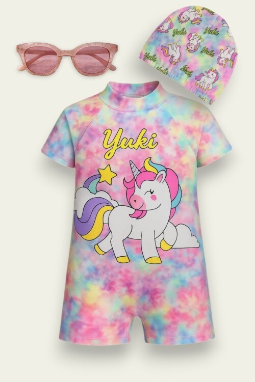 My Kids Wear Çocuk Desenli Mayo Takımı - UV Korumalı Bone ve Güneş Gözlüğü Hediyeli 2li Set 12683