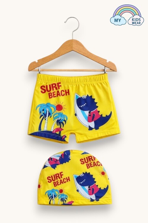 My Kids Wear Erkek Çocuk Desenli Deniz Şortu ve Bone Takımı 12685