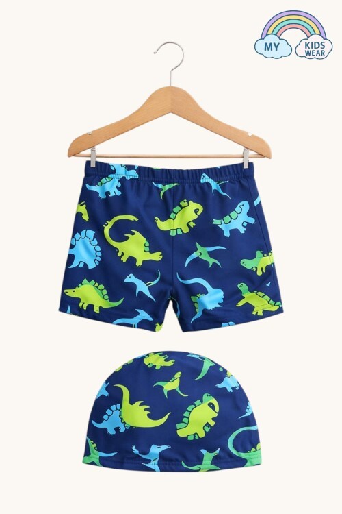 My Kids Wear Erkek Çocuk Desenli Deniz Şortu ve Bone Takımı 12686
