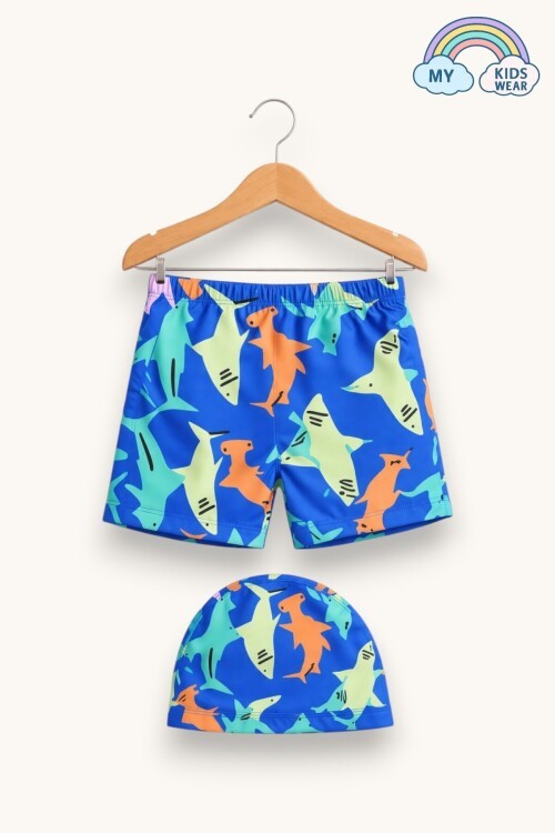 My Kids Wear Erkek Çocuk Desenli Deniz Şortu ve Bone Takımı 12687