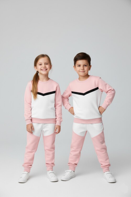 Çocuk Renkli Şeritli Cepli Sweatshirt ve Alt Eşofman Takım 10-16 Yaş 12208