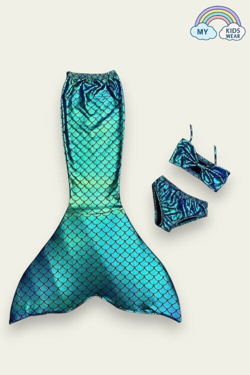 Kız Çocuk Deniz Kızı Pembe Kostüm Mayo Alt Üst Bikini Ve Kuyruk 3lü Takım
