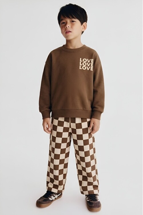 %100 Pamuklu Sweatshirt Desenli 2li Erkek Bebek&Çocuk Takımı