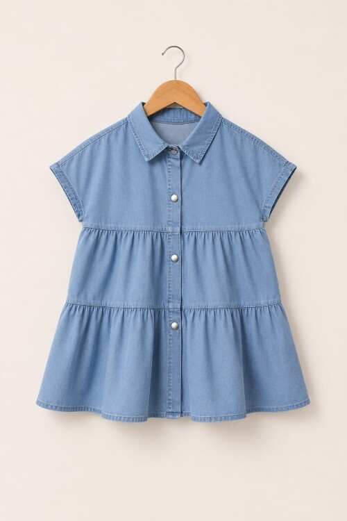 Mia Düğmeli Denim Kız Çocuk Elbise 12833