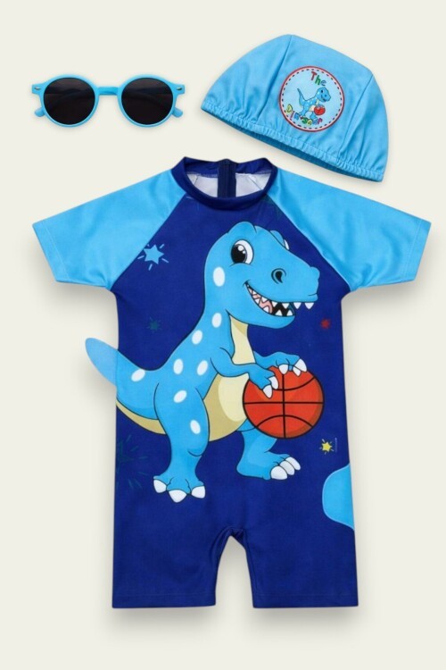 My Kids Wear Çocuk Desenli Mayo Takımı -  Bone ve Güneş Gözlüğü Hediyeli 2li Set 12716